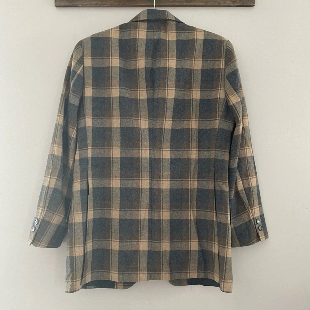 VINTAGE 70’s JOHNNY CARSON Wool Plaid Oversized Blazer Size 10 - Picture 2 of 4